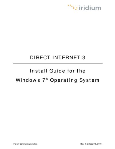 Iridium Direct Internet 3 Installation Guide for Windows 7 - cover page