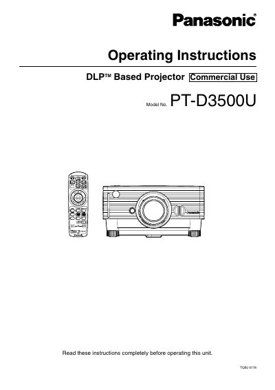 Panasonic PT-D3500U Projector Operating Instructions - cover page
