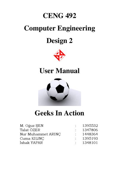 CENG 492 Computer Engineering Design 2 User Manual - cover page