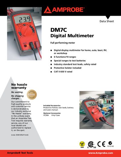Amprobe DM7C Digital Multimeter Datasheet - cover page