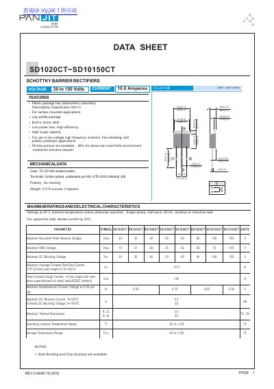 PANJIT SD1020CT~SD10150CT Schottky Barrier Rectifiers Datasheet - cover page