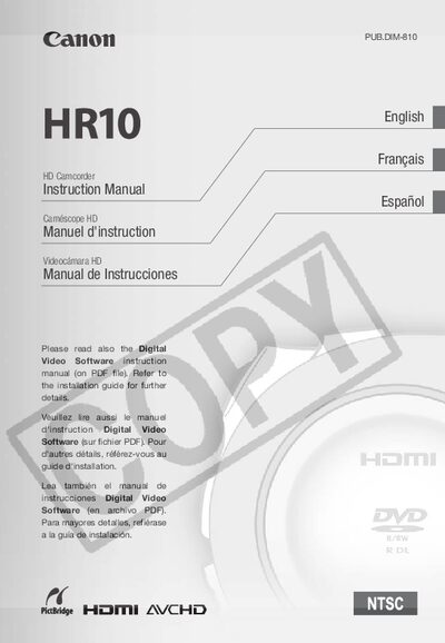 Canon HR10 A HD Camcorder Instruction Manual