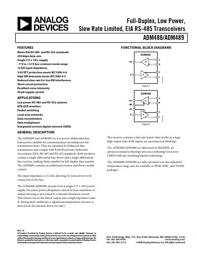 Analog Devices ADM488/ADM489 Datasheet Rev D