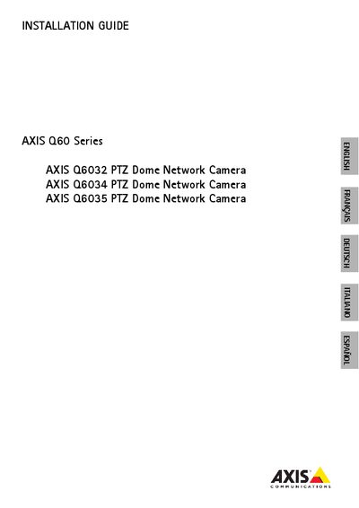 Axis Q6032/Q6034/Q6035 PTZ Dome Network Camera Installation Guide - cover page