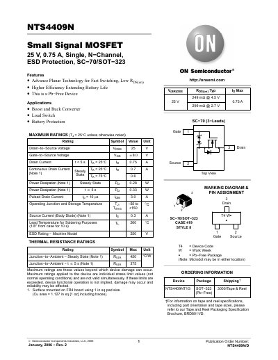 ON Semiconductor NTS4409N Datasheet - cover page