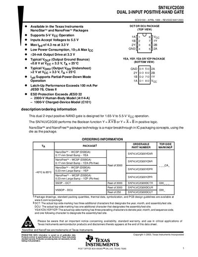 Texas Instruments SN74LVC2G00 Dual 2-Input Positive-NAND Gate Datasheet - cover page