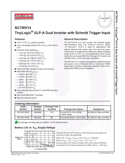 Fairchild NC7WV14 Dual Inverter with Schmitt Trigger Input Datasheet - cover page