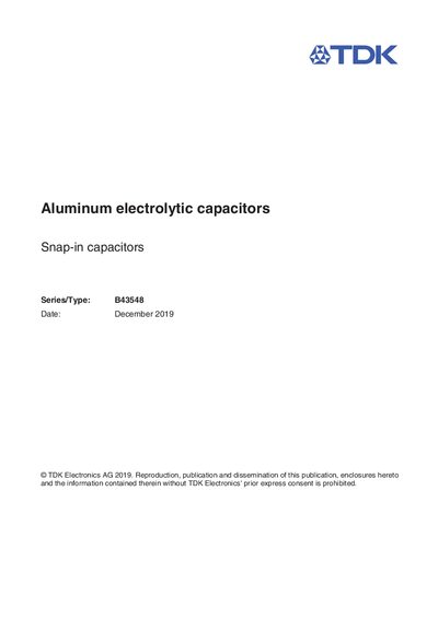 TDK B43548 Aluminum Electrolytic Capacitors Datasheet - cover page