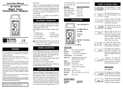 Hanna Instruments HI 95759 Maple Syrup Transmittance Analyzer Instruction Manual - cover page