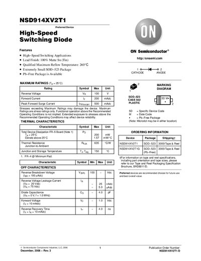 ON Semiconductor NSD914XV2T1 Datasheet - cover page