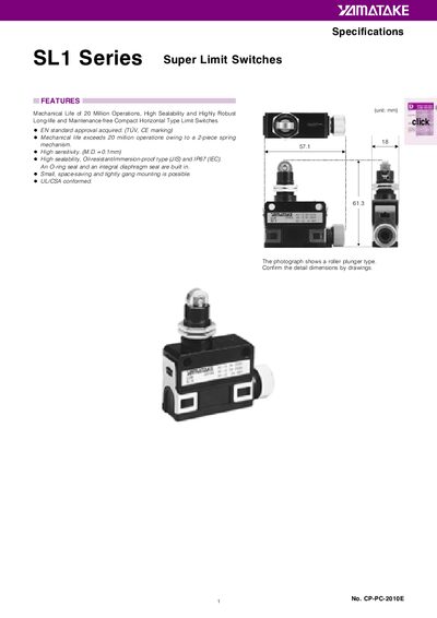 Yamatake CP-PC-2010ESL1 Series Super Limit Switches Specifications - cover page
