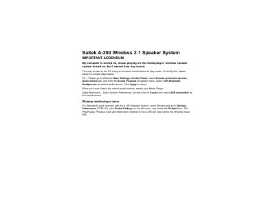 Saitek A-250 Wireless 2.1 Speaker System User Manual - cover page