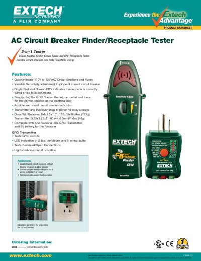Extech CB10 Circuit Breaker Finder/Receptacle Tester User Manual - cover page
