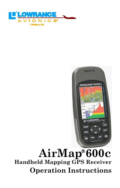 Lowrance AirMap 600c Handheld Mapping GPS Receiver Operation Instructions - cover page