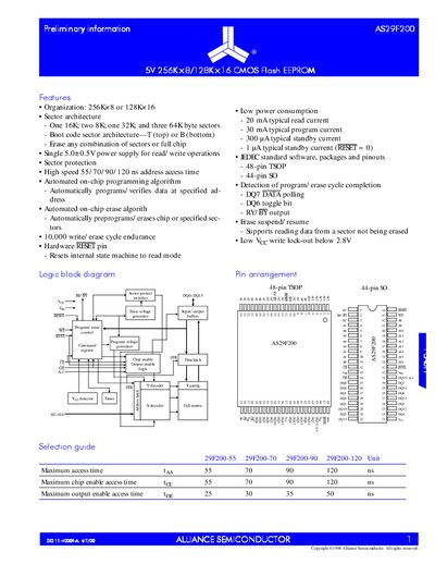 Alliance Semiconductor AS29F200 Flash EEPROM Datasheet - cover page