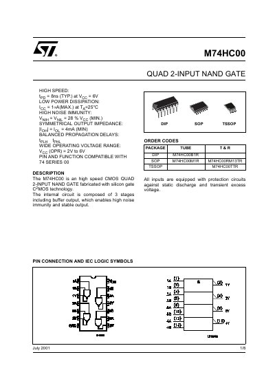 STMicroelectronics M74HC00 Datasheet - cover page