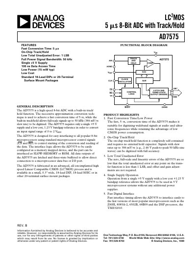 Analog Devices AD7575 8‑bit ADC Datasheet - cover page