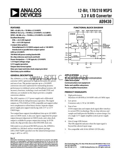 Analog Devices AD9430 Datasheet - cover page