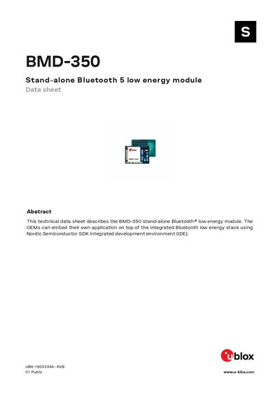 u-blox BMD-350 Bluetooth 5 Low Energy Module Data Sheet - cover page