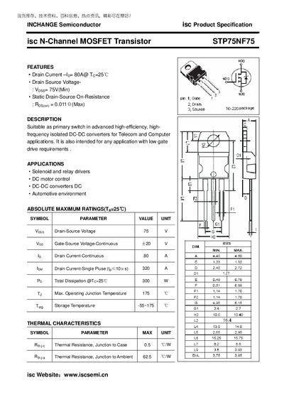 INCHANGE STP75NF75 Datasheet - cover page