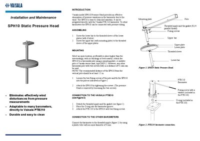 Vaisala SPH10 Static Pressure Head User Guide - cover page