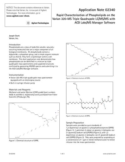 Varian 320-MS Triple Quadrupole LC/MS/MS Phospholipid Characterization Application Note - cover page
