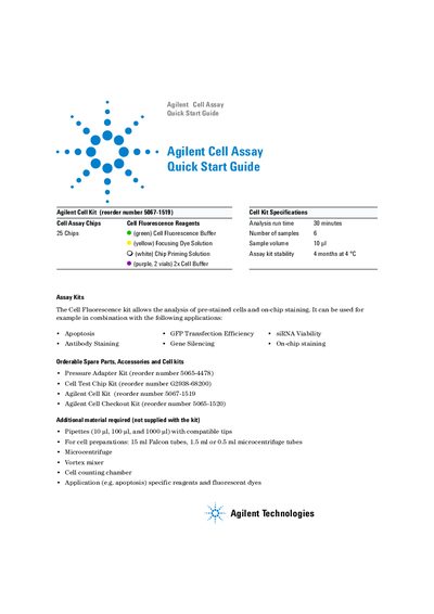 Agilent Technologies Agilent Cell Assay Quick Start Guide - cover page