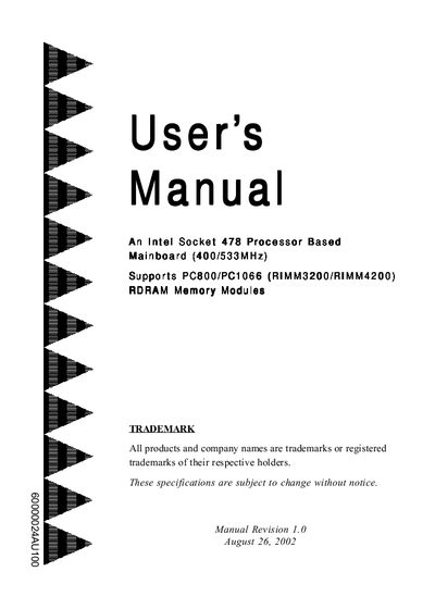 Intel Socket 478 Mainboard User Manual