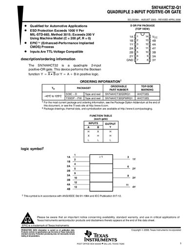 Texas Instruments SN74AHCT32-Q1 Datasheet - cover page