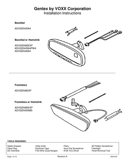 Gentex ADVGEN45A4 Auto-Dimming Mirror Installation Guide - cover page