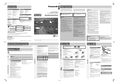 Panasonic CQ-CP134U MP3 CD Player/Receiver Operating Instructions - cover page