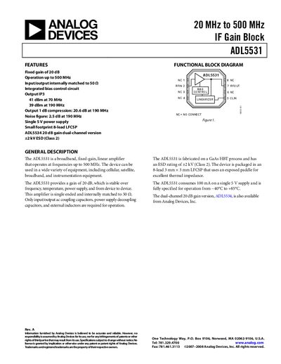 Analog Devices ADL5531 Datasheet - cover page