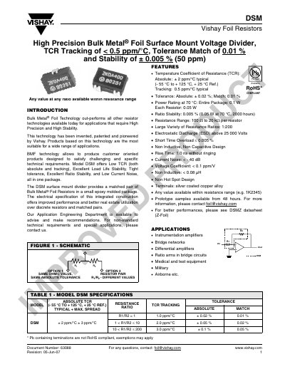Vishay DSM Bulk Metal Foil Surface Mount Voltage Divider Datasheet - cover page