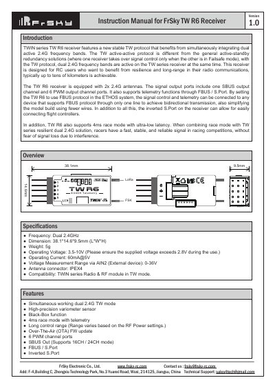 FrSky TW R6 Receiver User Manual - cover page