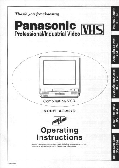 Panasonic AG-527D Combination VCR Operating Instructions - cover page