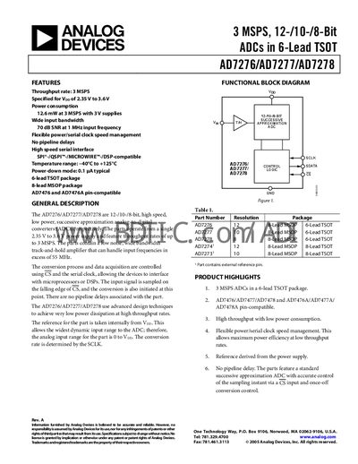 Analog Devices AD7276/AD7277/AD7278 Datasheet - cover page