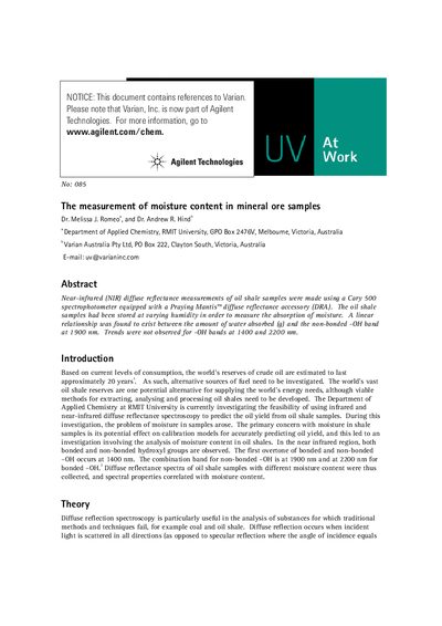 Agilent Cary 500 UV-Vis-NIR Spectrophotometer Moisture Measurement Application Note - cover page