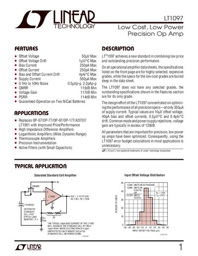 Linear Technology LT1097 Precision Op Amp Datasheet - cover page