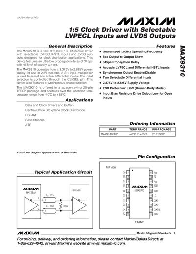 Maxim MAX9310 1:5 Clock Driver Datasheet - cover page