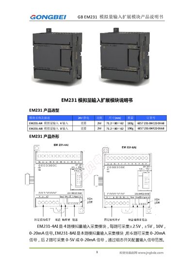 JNG GBEM231 Analog Input Expansion Module Product Manual - cover page
