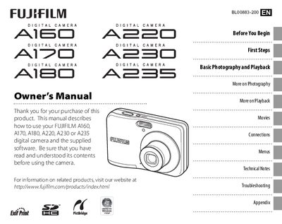 FUJI FILM A160/A170/A180/A220/A230/A235camera Manual - cover page