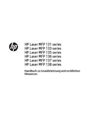 HP Laser MFP 131‑138 Series Warranty and Legal Notice Handbook - cover page