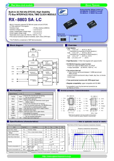 Epson RX-8803SA / RX-8803LC Real Time Clock Module Datasheet - cover page