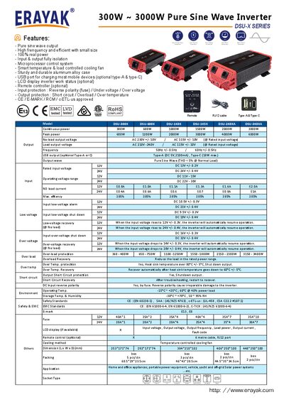 Erayak DSU-X SERIES Pure Sine Wave Inverter Datasheet