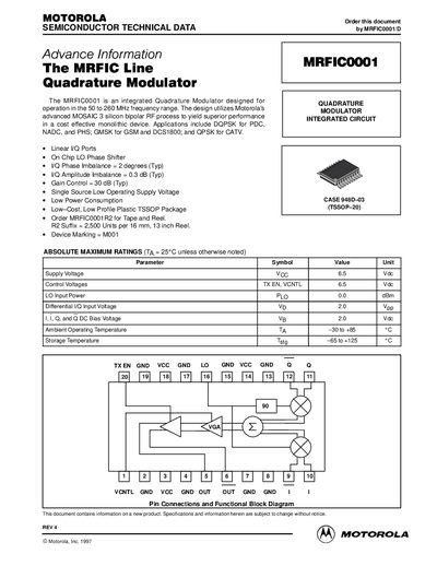 Motorola MRFIC0001 Datasheet - cover page