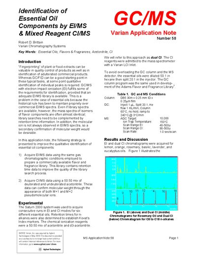 Agilent Saturn 2000 Identification of Essential Oil Components by EI/MS Application Note