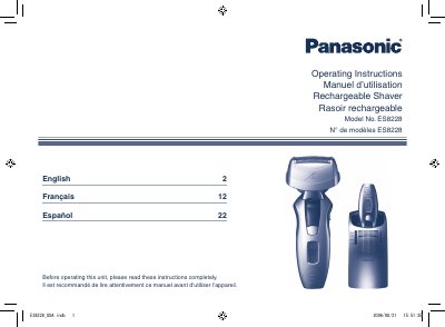 Panasonic ES8228 Rechargeable Shaver Operating Instructions - cover page