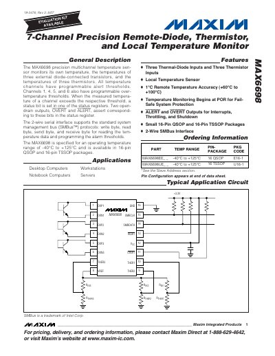 Maxim MAX6698 Temperature Sensor Datasheet