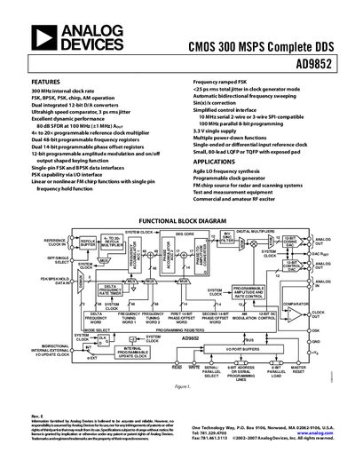 Analog Devices AD9852 Datasheet Rev E - cover page