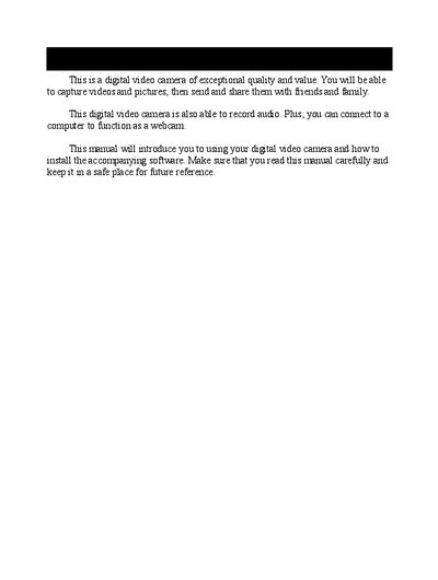 DXGUSA Digital Video Camera User Manual - cover page